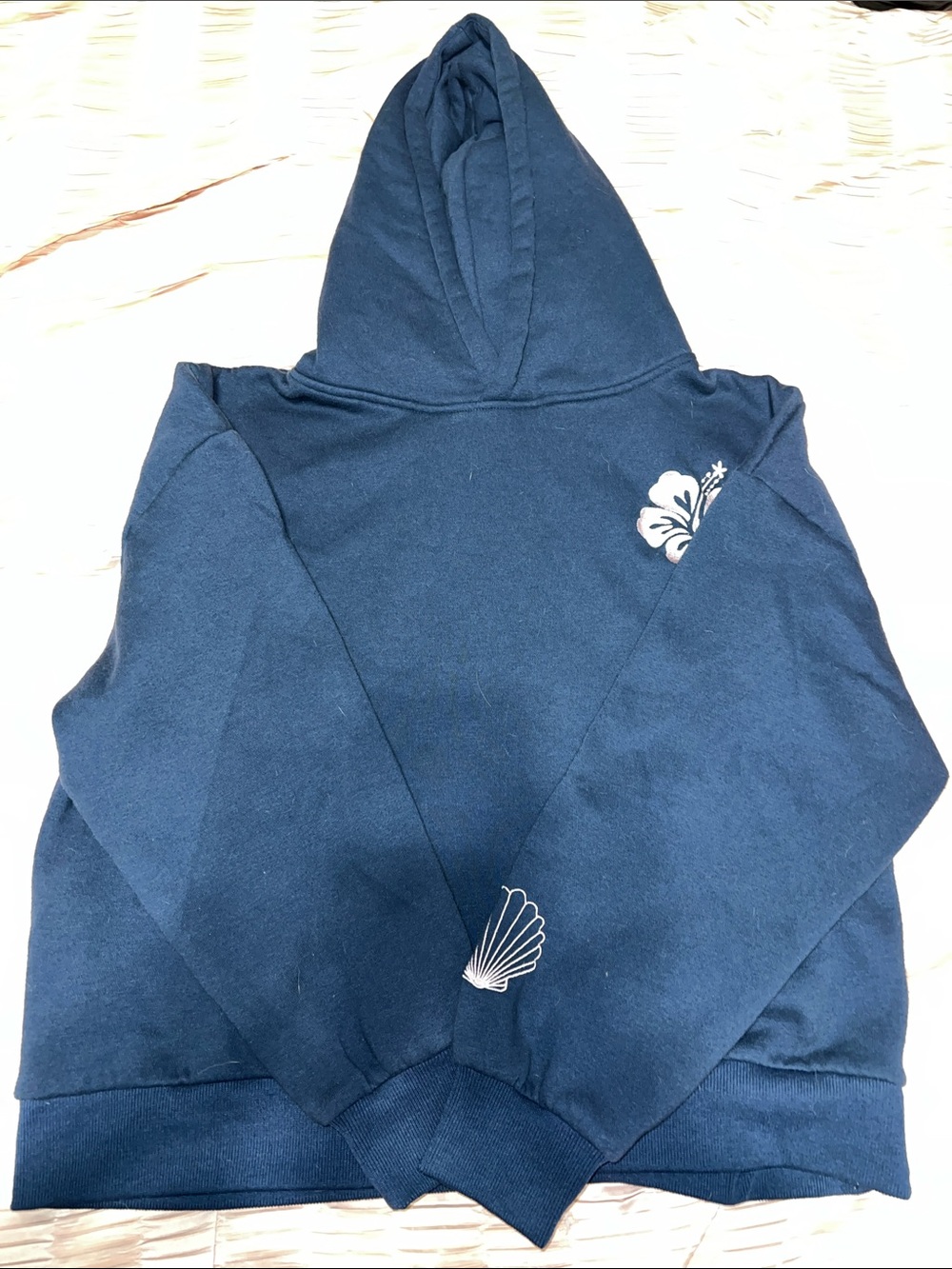 Navy Blue Pullover Hoodie with Shell & Floral Graphic